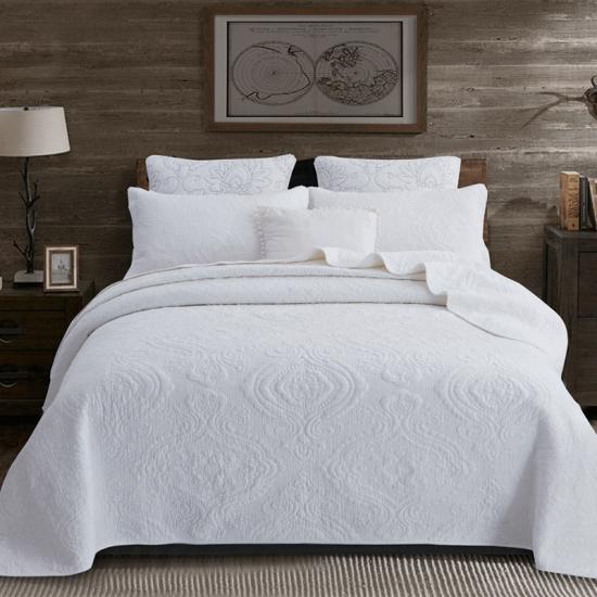 Set Sarung Quilt Sulaman Tempat Tidur Putih