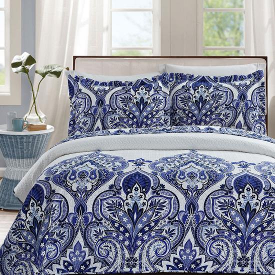 cxmicrotex Blue Damask Pinsonic Quilts Seprei Selimut