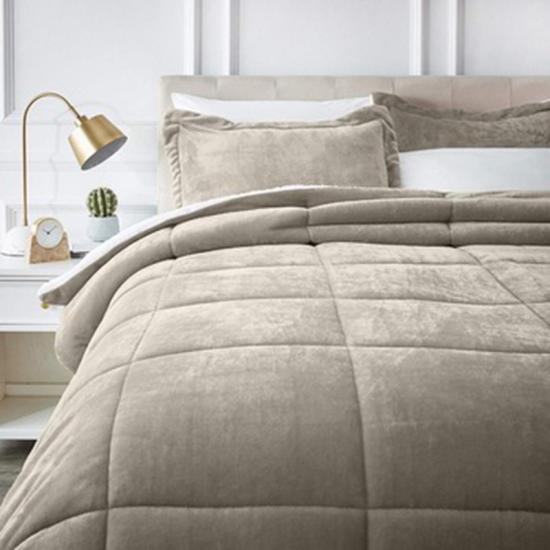 Seprai Penghibur Flanel Polos Sherpa Quilted Bedding Set