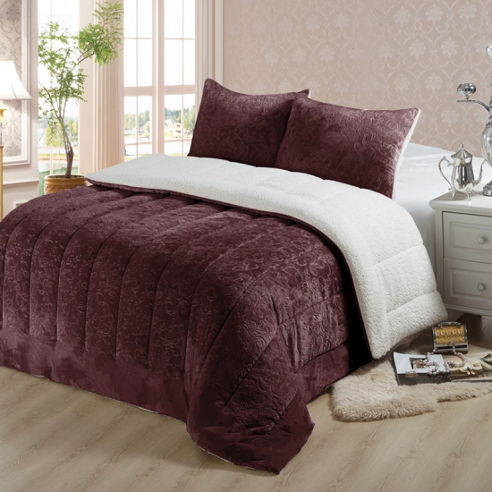 Cetak Italy Fur Comforter Set Quilted Sherpa Bedspread Coverlet