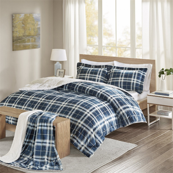 Plaid To Sherpa Comforter Set Quilted Bed Set Koleksi Musim Dingin