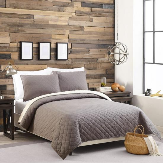 Seprai Sherpa Berlapis Berlian Set Tempat Tidur Polos