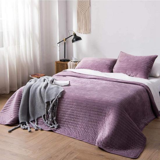 Solid Sherpa Quilted Bedding Set Quilt Ultrasonic Embossed